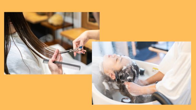 美容師のプロテクションヘアカットとシャンプー画像