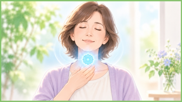 のどと胸に手を当ててレイキのセルフヒーリングをして、自分を表現できている